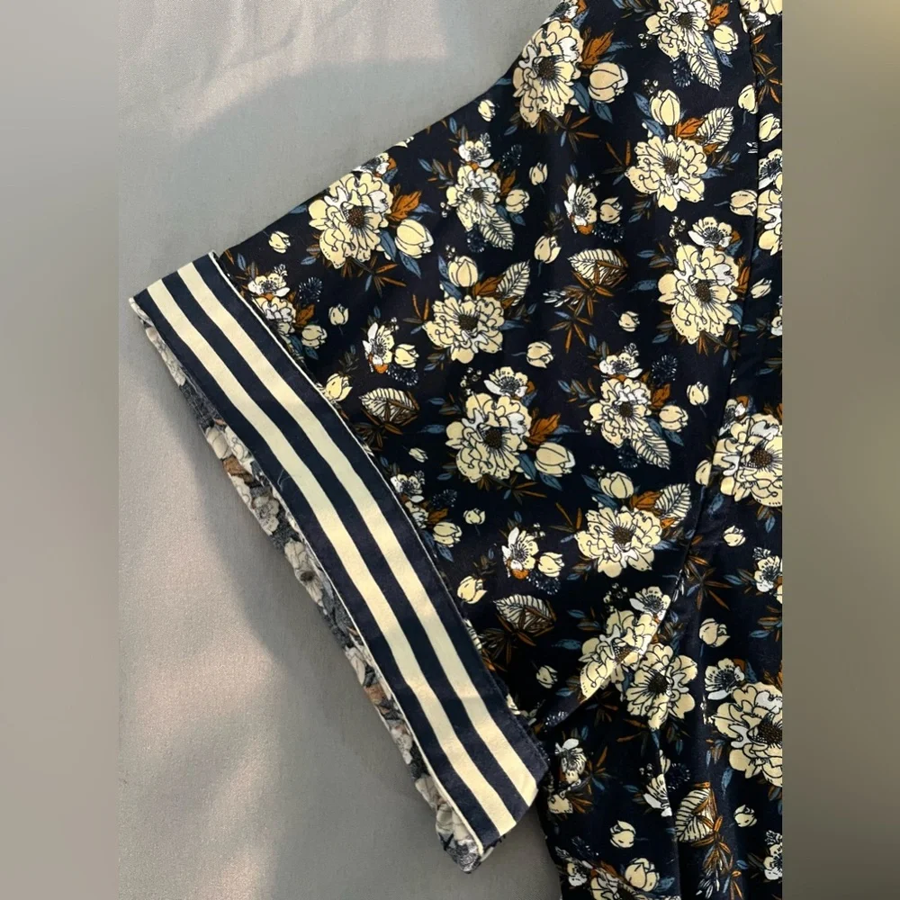 NWOT DENIM & FLOWER Men's Short Sleeve Blue/Floral/Stripe Shirt. Size: Large - Picture 10 of 11